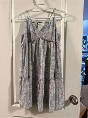 Light Blue Floral Tiered Spaghetti-Strap Sundress